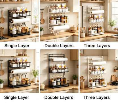 Magnetic Refrigerator Side Organizer – Heavy-Duty Carbon Steel Space-Saver Rack for Cling Film, Spices, and Kitchen Essentials (Punch-Free & Multi-Tier)