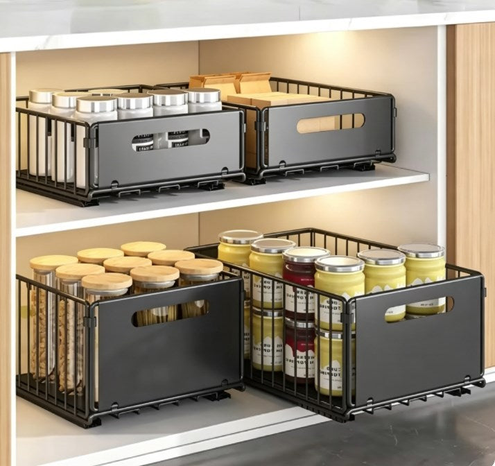 Maximized Space Foldable Under-Sink Organizer – Multi-Functional Slide-Out Storage Rack for Kitchen, Bathroom & Pantry (No Drilling Required)