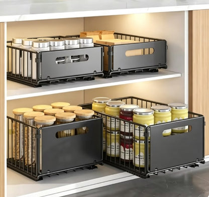 Maximized Space Foldable Under-Sink Organizer – Multi-Functional Slide-Out Storage Rack for Kitchen, Bathroom & Pantry (No Drilling Required)