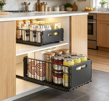 Maximized Space Foldable Under-Sink Organizer – Multi-Functional Slide-Out Storage Rack for Kitchen, Bathroom & Pantry (No Drilling Required)