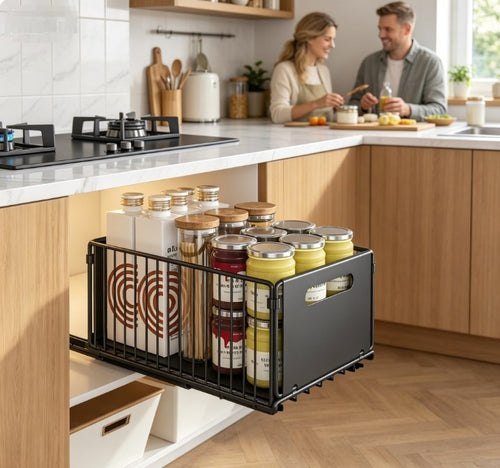 Maximized Space Foldable Under-Sink Organizer – Multi-Functional Slide-Out Storage Rack for Kitchen, Bathroom & Pantry (No Drilling Required)