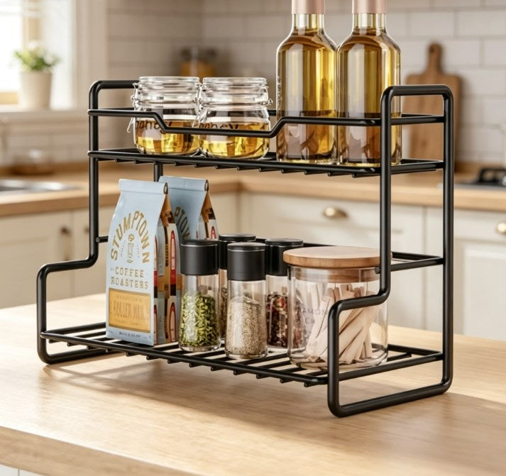Premium 2-Tier Stainless Steel Multi-Purpose Organizer – Punch-Free Space-Saving Storage Rack for Bathroom, Kitchen, Bedroom & Desktop