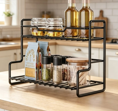 Premium 2-Tier Stainless Steel Multi-Purpose Organizer – Punch-Free Space-Saving Storage Rack for Bathroom, Kitchen, Bedroom & Desktop