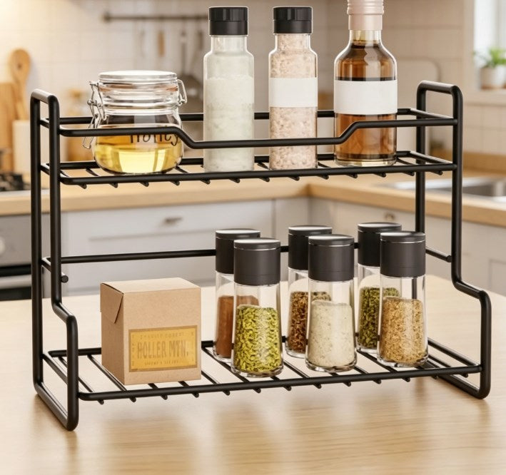 Premium 2-Tier Stainless Steel Multi-Purpose Organizer – Punch-Free Space-Saving Storage Rack for Bathroom, Kitchen, Bedroom & Desktop