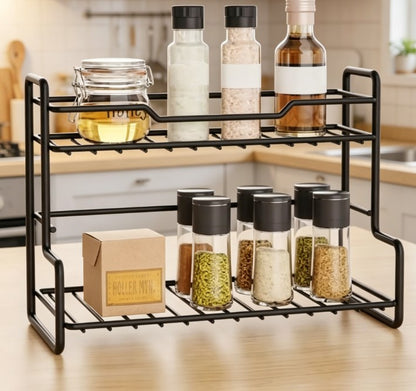 Premium 2-Tier Stainless Steel Multi-Purpose Organizer – Punch-Free Space-Saving Storage Rack for Bathroom, Kitchen, Bedroom & Desktop