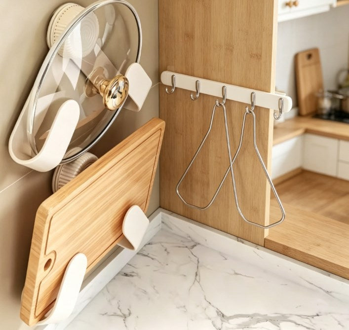 Universal Wall-Mounted Pot Lid & Cutting Board Holder – Heavy-Duty Multi-Purpose Kitchen Organizer with Punch-Free Instant Installation