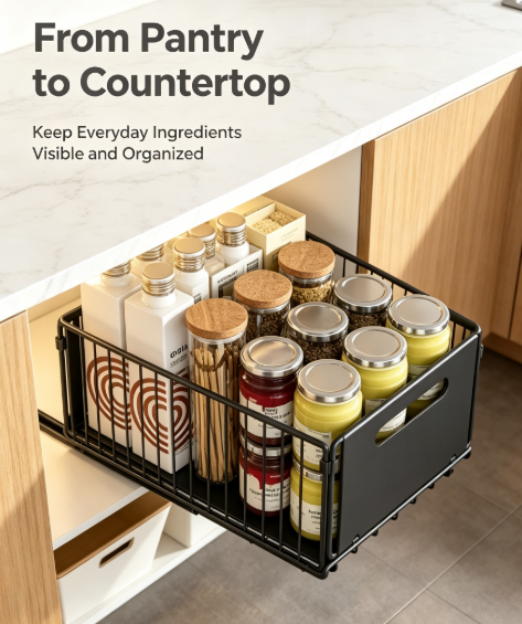 Punch-Free Foldable Under-Sink Organizer - Multi-Tier Sliding Storage Caddy for Kitchen and Bathroom Cabinets