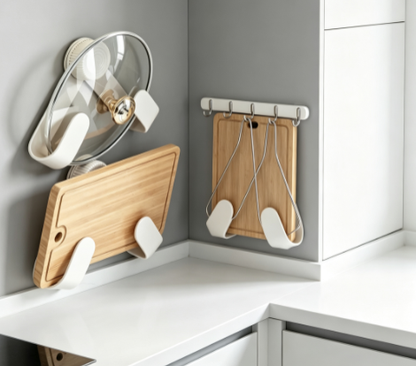 No-Drill Hanging Pan Cover Bracket - Heavy-Duty Kitchen Utensil Storage Rack for Lids and Boards