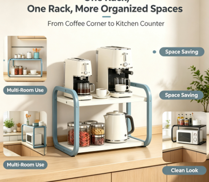 Heavy-Duty 2-Tier Microwave Storage Shelf - Carbon Steel Appliance Stand and Countertop Kitchen Organizer