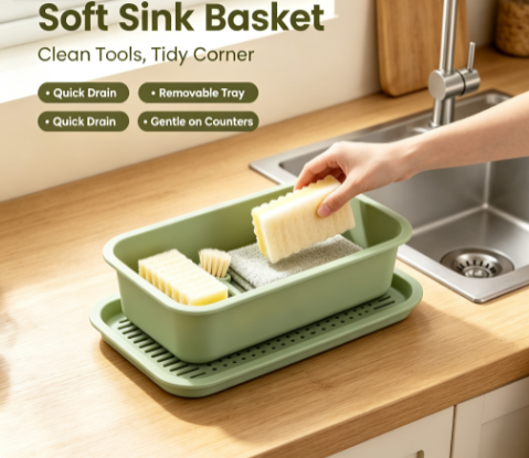 Stainless Steel Kitchen Sink Organizer - Professional Dish Sponge and Brush Drainer Rack