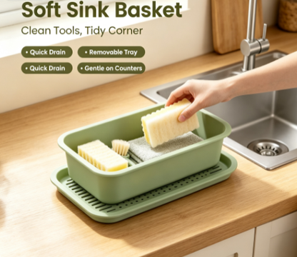 Stainless Steel Kitchen Sink Organizer - Professional Dish Sponge and Brush Drainer Rack