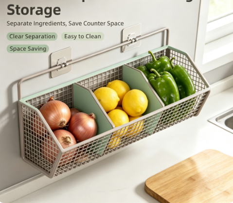 Hanging Cabinet Door Wire Basket - Punch-Free Kitchen Spice and Plastic Wrap Storage Rack