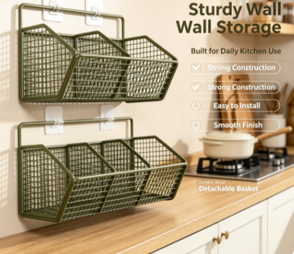 Hanging Cabinet Door Wire Basket - Punch-Free Kitchen Spice and Plastic Wrap Storage Rack